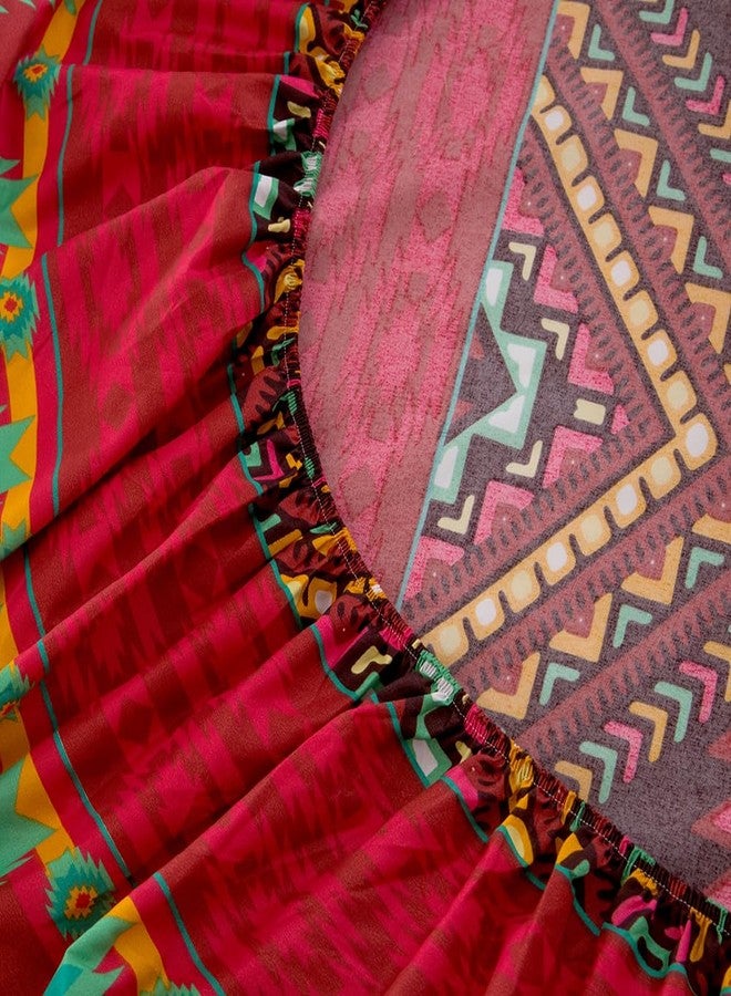 NATURETY Bohemian Style Bedding Fitted Sheet with Deep Pocket,Red Colorful Boho Pattern Printed Fabric Bed Sheets (Multicolor, Queen) - Image 5