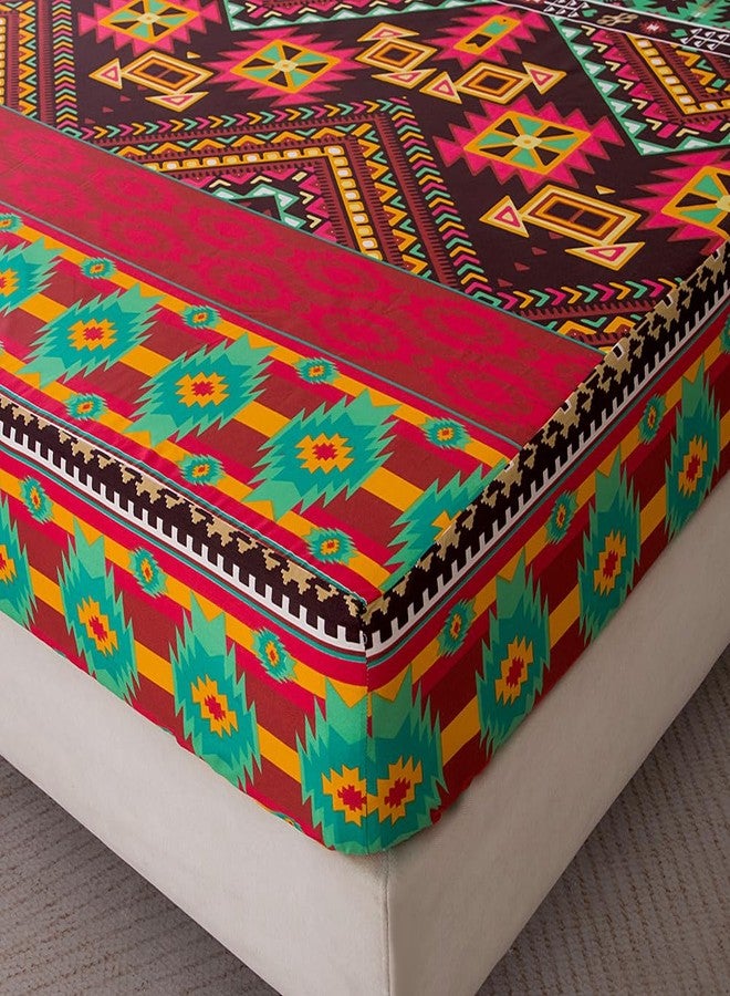 NATURETY Bohemian Style Bedding Fitted Sheet with Deep Pocket,Red Colorful Boho Pattern Printed Fabric Bed Sheets (Multicolor, Queen) - Image 3