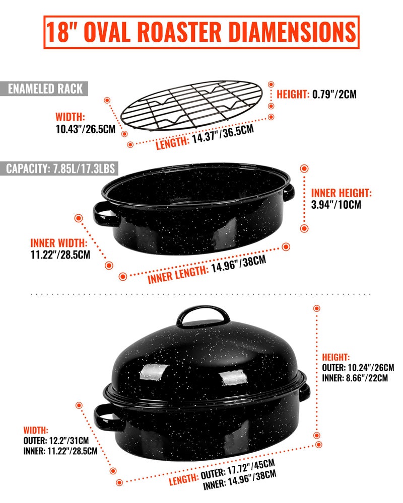 MCCSI Roasting Pan with Lid & Rack 18 Inch Extra Large Deep Oven Baking Pot, Enamel Granite NonStick Oval Carbon Steel Pot for Turkey Chicken Ham Steak NonToxic for Valentine's Day Gift Roaster Pan - Image 2