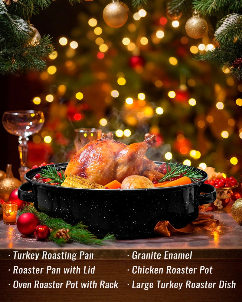 MCCSI Roasting Pan with Lid & Rack 18 Inch Extra Large Deep Oven Baking Pot, Enamel Granite NonStick Oval Carbon Steel Pot for Turkey Chicken Ham Steak NonToxic for Valentine's Day Gift Roaster Pan - Image 5