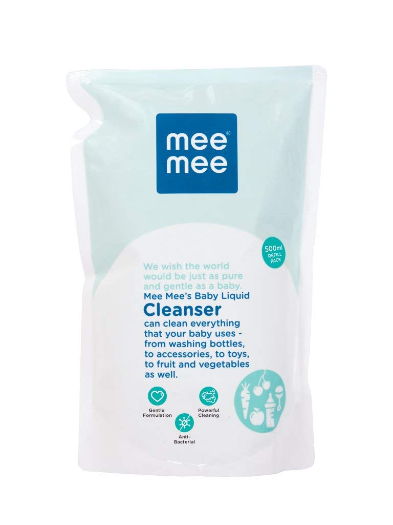 mee mee منظف سائل مي مي 500 مل | تركيبة مضادة للبكتيريا تقتل 99.9% من الجراثيم | للب bottles، الحلمات، الملحقات، الألعاب، الفواكه والخضروات | خالي من الكحول، تنظيف بقطرة واحدة، مختبر جلدياً - Image 1