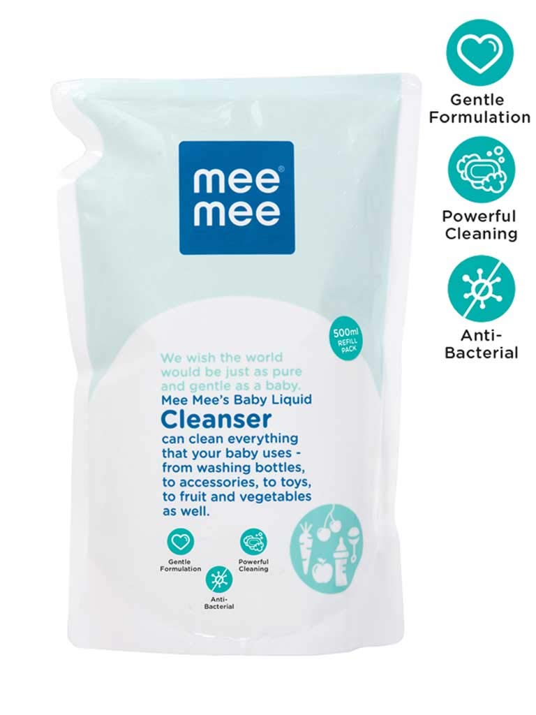 mee mee منظف سائل مي مي 500 مل | تركيبة مضادة للبكتيريا تقتل 99.9% من الجراثيم | للب bottles، الحلمات، الملحقات، الألعاب، الفواكه والخضروات | خالي من الكحول، تنظيف بقطرة واحدة، مختبر جلدياً - Image 2