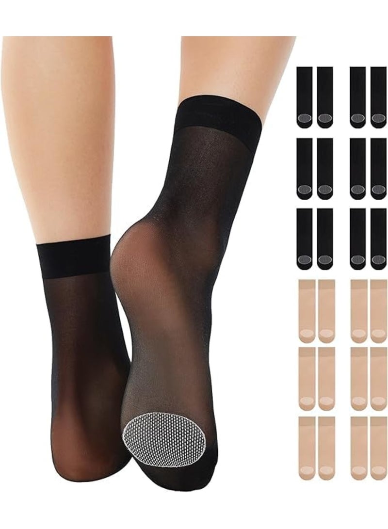 SYOSI Nylon Socks for Women, Sheer Ankle Hosiery, Reinforced Toe for Durability, Comfortable and Breathable for Daily Wear, 6 Pairs Black + 6 Pairs Nude, Ideal for Work, Casual, and Formal Occasions - Image 1