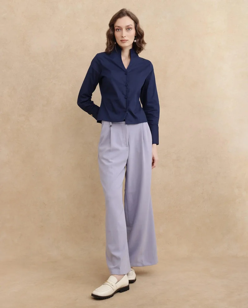 Rareism Women's High Neck Crop Shirt