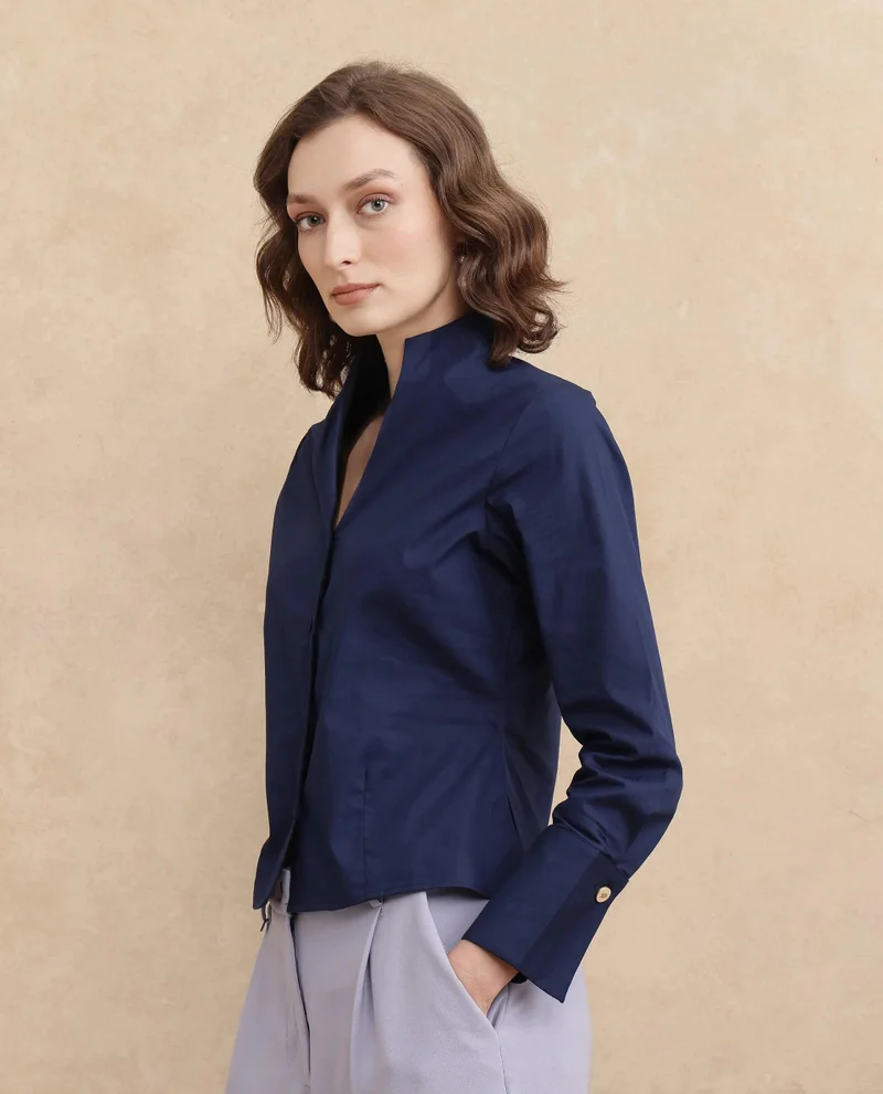 Rareism Women's High Neck Crop Shirt