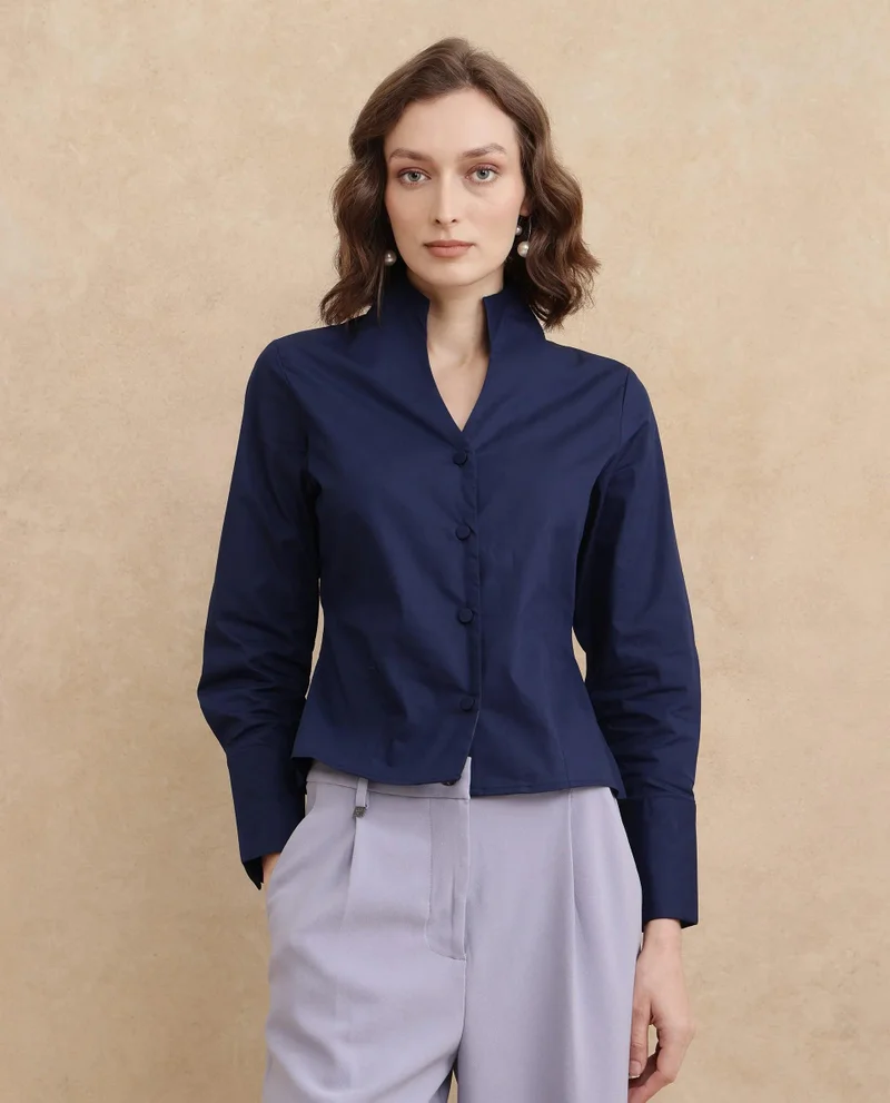 Rareism Women's High Neck Crop Shirt