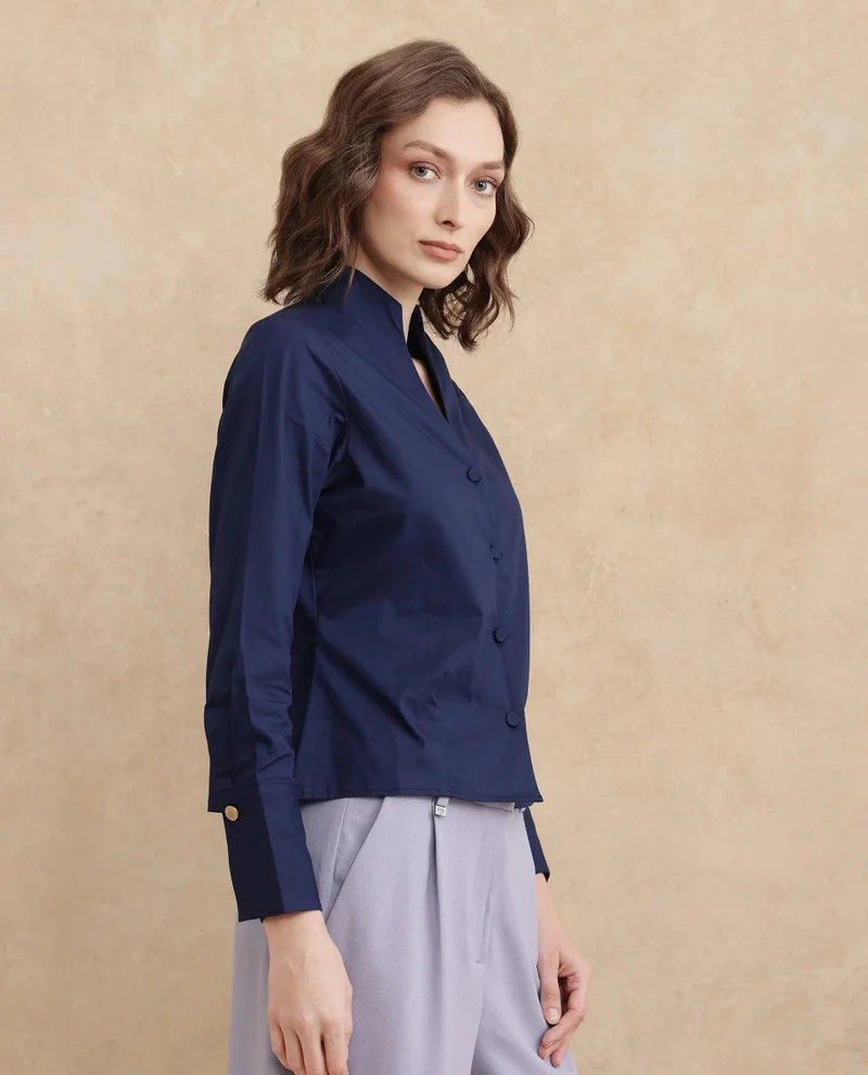 Rareism Women's High Neck Crop Shirt