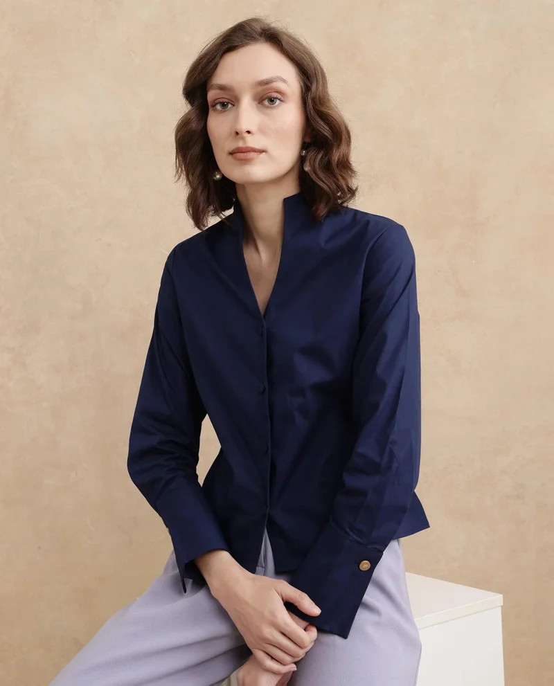 Rareism Women's High Neck Crop Shirt