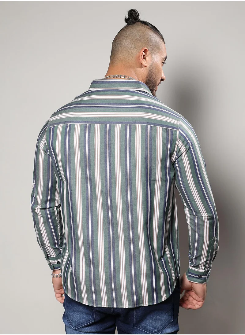 Instafab Plus Unbalanced Striped Shirt