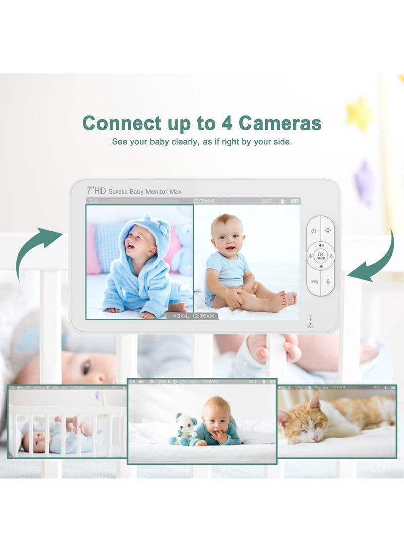 Eureka Baby 7.0" Baby Monitor with Camera and Night Vision, 4000mAh Battery, 1920P HD, 355° PTZ, Temp Alert, Motion& Cry Detection, 2-Way Audio, VOX Mode, No Wifi with 1000ft Range, Lullabies - Image 4