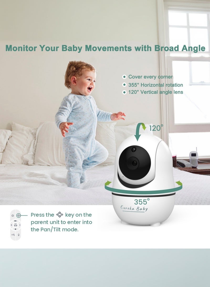 Eureka Baby 7.0" Baby Monitor with Camera and Night Vision, 4000mAh Battery, 1920P HD, 355° PTZ, Temp Alert, Motion& Cry Detection, 2-Way Audio, VOX Mode, No Wifi with 1000ft Range, Lullabies - Image 3