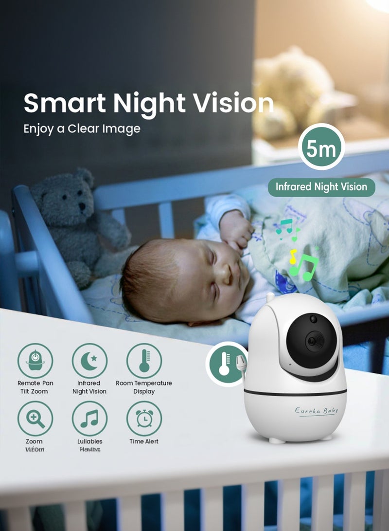 Eureka Baby 7.0" Baby Monitor with Camera and Night Vision, 4000mAh Battery, 1920P HD, 355° PTZ, Temp Alert, Motion& Cry Detection, 2-Way Audio, VOX Mode, No Wifi with 1000ft Range, Lullabies - Image 5