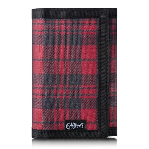 FORYEE Men’s Nylon Trifold RFID Wallet with ID Window, Slim Security Wallet for Card Cash Holder, Modern Fashion Stylish Wallet Gifts for Teen Boys and Men, One Size -Block Red - Image 1