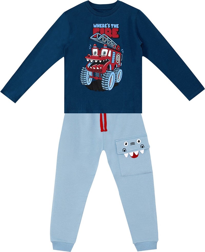 Denokids Monster Firefighter Boy T-Shirt Pants Set  - Image 3