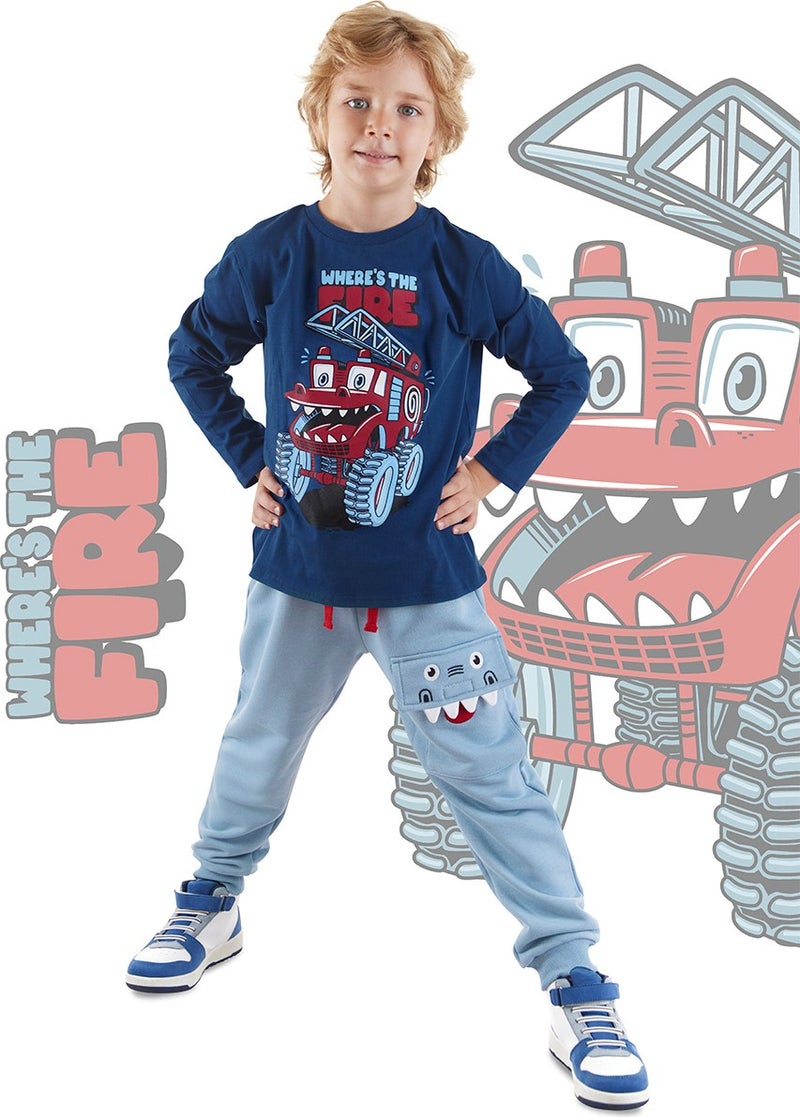 Denokids Monster Firefighter Boy T-Shirt Pants Set  - Image 1