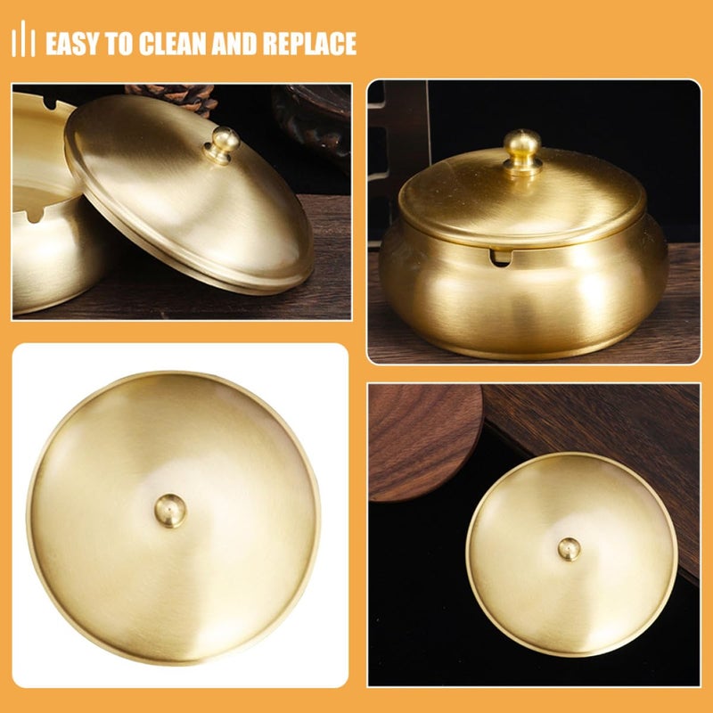 Brass Portable Ashtray with Lid Dome Cover for Indoor Outdoor Tabletop Use - Image 4