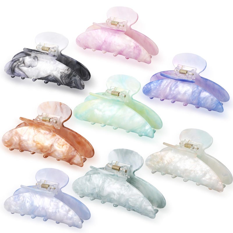Yuxung 8 Pcs Large Acrylic Hair Claw Clips for Women Non-slip Strong Hold Jaw Clamps for Thick Thin Hair (Marble,Elegant Colors) - Image 1