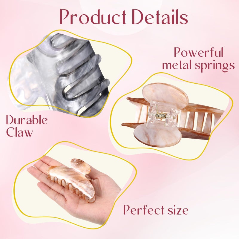 Yuxung 8 Pcs Large Acrylic Hair Claw Clips for Women Non-slip Strong Hold Jaw Clamps for Thick Thin Hair (Marble,Elegant Colors) - Image 3