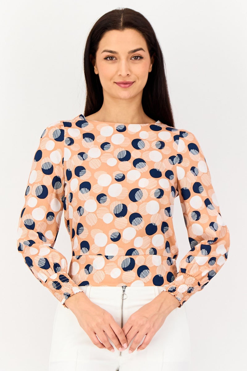 VERO MODA Women Jewel Neck Long Sleeve Polka Dots Blouse, Multicolor - Image 1