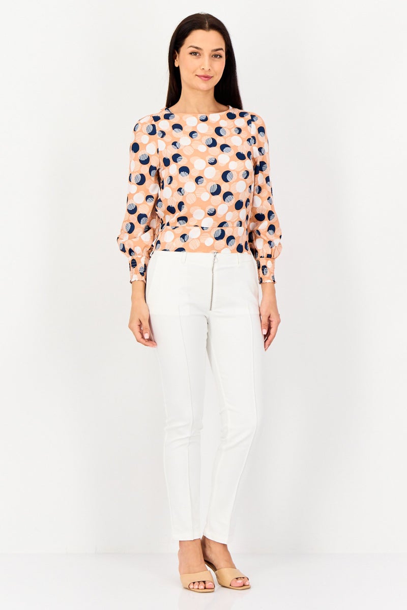 VERO MODA Women Jewel Neck Long Sleeve Polka Dots Blouse, Multicolor - Image 2