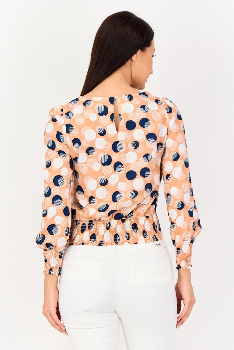 VERO MODA Women Jewel Neck Long Sleeve Polka Dots Blouse, Multicolor - Image 4