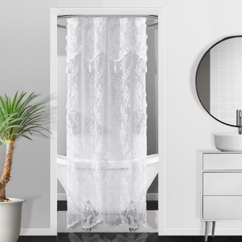 Warm Home Designs Warm Home Designs White Stall Shower Curtain 36 x 72 Inches with Attached Valance  4 Tassels Luxury Lace Small Shower Curtain for The Bathroom or RV Shower Curtain LA White 36 