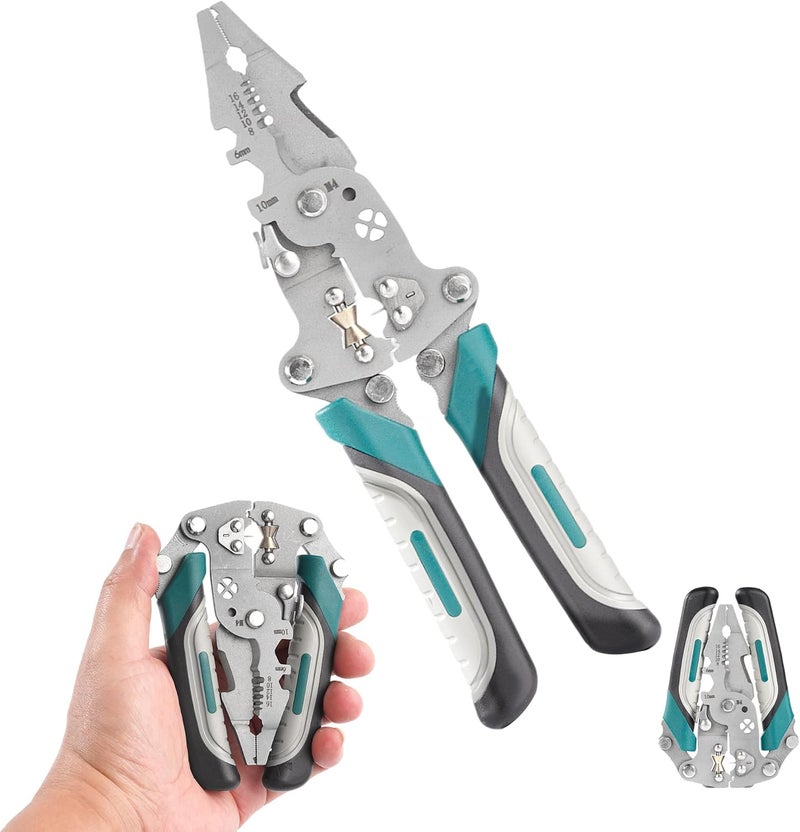 FAITIO 18 In 1 Foldable Ｗire Stripper Crimper, Multifunctional Folding Wire Stripping Tool, Wire Strippers Electrical，Electric Cable Stripper, Cable Cutters with Plier, Crimper, Twister, Splitting, 1pcs - Image 1