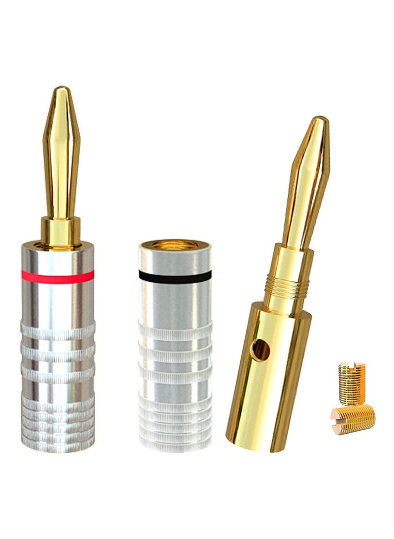 Banana Plugs 6 Pairs / 12 PCS Screw 24K Gold-Plated Banana Speaker Plug Connectors for Speaker Cables, Wall Plates, Home Theaters, Audio/Video Receivers, Amplifiers and Sound Systems