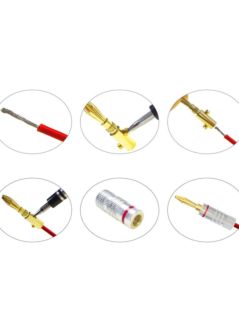 Banana Plugs 6 Pairs / 12 PCS Screw 24K Gold-Plated Banana Speaker Plug Connectors for Speaker Cables, Wall Plates, Home Theaters, Audio/Video Receivers, Amplifiers and Sound Systems