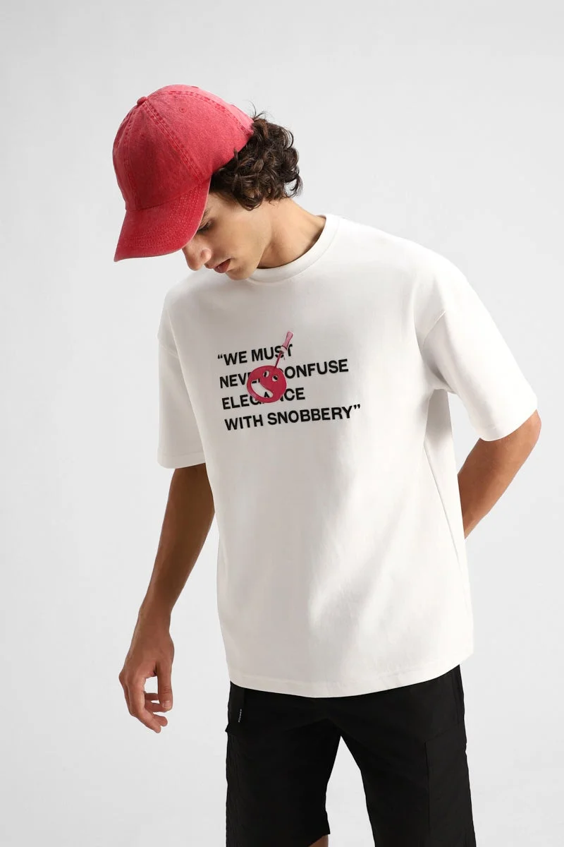 SNITCH White Graphic Half Sleeve Oversized Streetwear T-Shirt