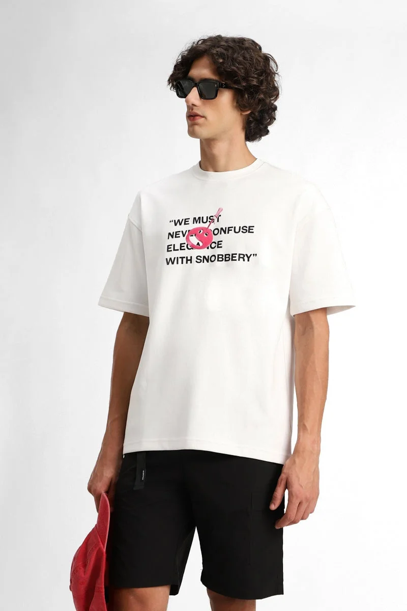 SNITCH White Graphic Half Sleeve Oversized Streetwear T-Shirt