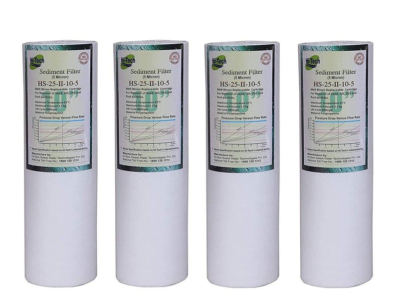 Hi-Tech RO 5 Microns Sediment Water Filter Cartridge 10"x 2.8", Removes Sand, Dirt, Silt, Rust(4 Pack)