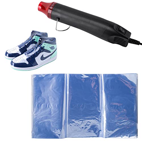 YOLOPARK Shrink Wrap Bags Kit with 18x 11 Inches Shoe Heat Shrink Wrap Bags x 50 Pcs, Mini Heat Gun x 1 for Shoe Books Storage Avoid Sole Yellowing and Keep Dust Away - Image 1