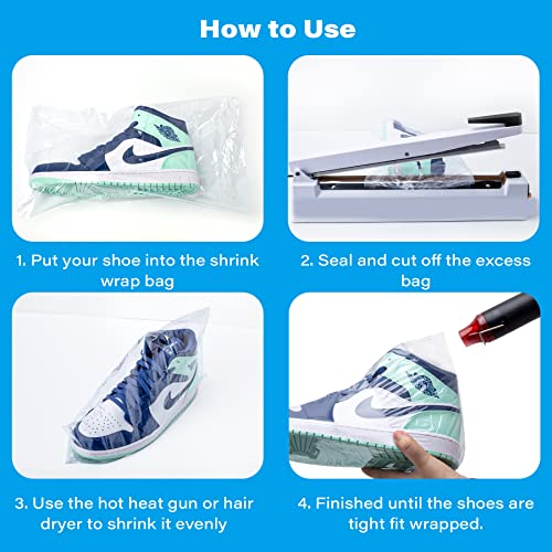 YOLOPARK Shrink Wrap Bags Kit with 18x 11 Inches Shoe Heat Shrink Wrap Bags x 50 Pcs, Mini Heat Gun x 1 for Shoe Books Storage Avoid Sole Yellowing and Keep Dust Away - Image 5