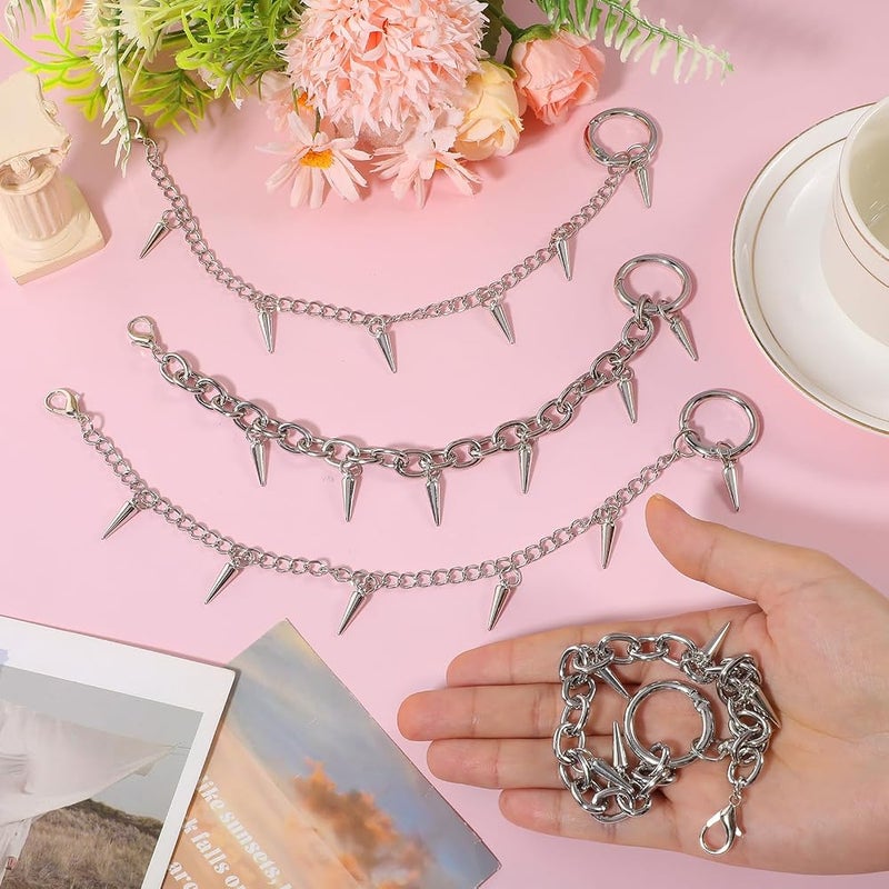 MBAIYO 4 Pcs Punk Boot Chains, Rivet Cone Spike Boot Charms, Silver Metal Shoe Chains Shoe Charms Decorations with Detachable Clasps for Booties Sandals Sneakers - Image 4