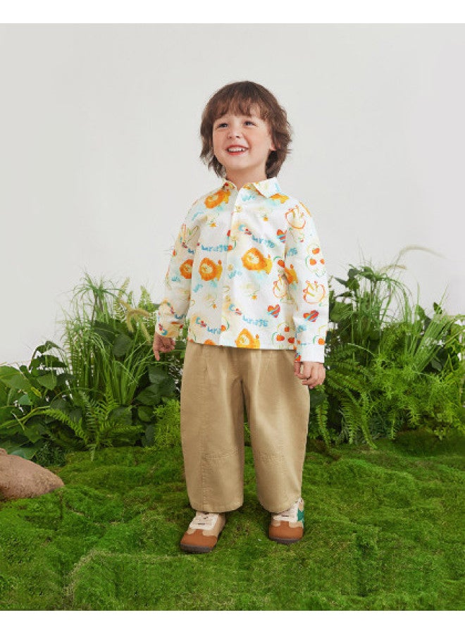 Boys' Shirt Set Children's Small Lapel Long-sleeve Shirt Autumn Floral Shirt Casual Two-piece Set - Image 1