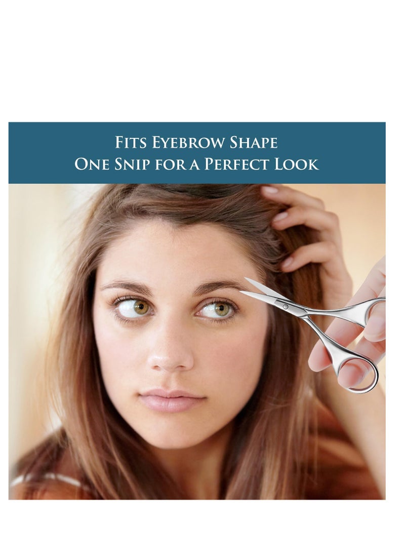 SYOSI 2Pcs Facial Hair Small Grooming Scissors For Men Women - Eyebrow, Nose Hair, Mustache, Beard, Eyelashes, Ear Trimming Kit - Curved and Rounded Safety Tip Clippers For Hair Cutting - Silver - Image 3