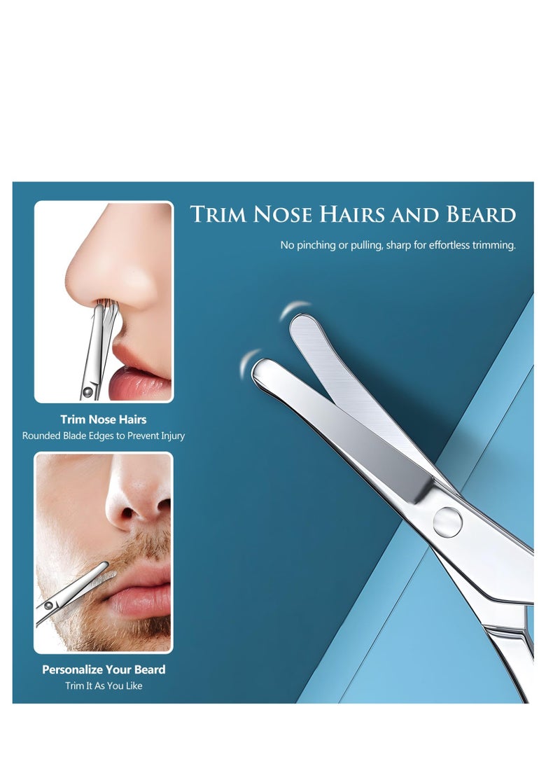 SYOSI 2Pcs Facial Hair Small Grooming Scissors For Men Women - Eyebrow, Nose Hair, Mustache, Beard, Eyelashes, Ear Trimming Kit - Curved and Rounded Safety Tip Clippers For Hair Cutting - Silver - Image 5