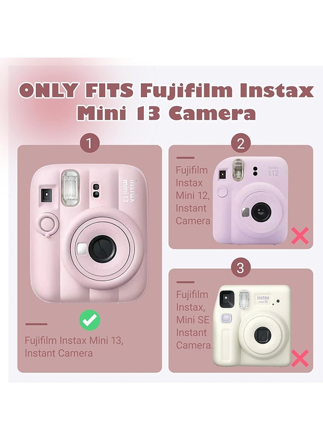 Wffo 3 Pack Clear Camera Case Compatible with Fujifilm Instax Mini 13 Instant Camera, Mini 12 Hard Case with Photo Pocket Holds on Back and Adjustable Shoulder Strap & Cute Camera Sticker (Pink) - Image 2