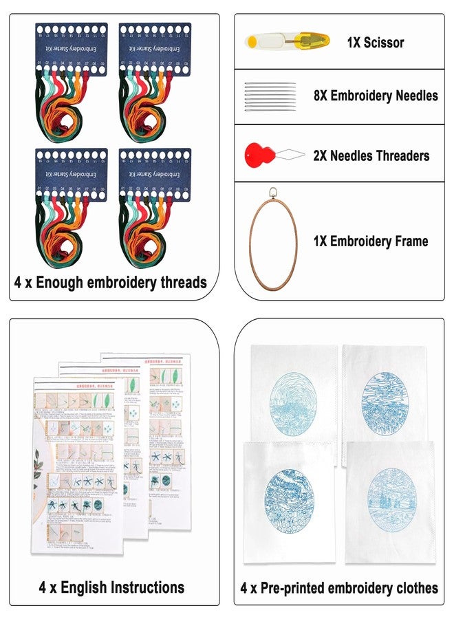 Maydear 4 Pack Embroidery Starter Kit with Pattern, Stamped Cross Stitch Kits for Beginners Adults with Embroidery Hoop and Instructions, Hand Embroidery Kit Cross Stitch Kits Stamped - Image 2