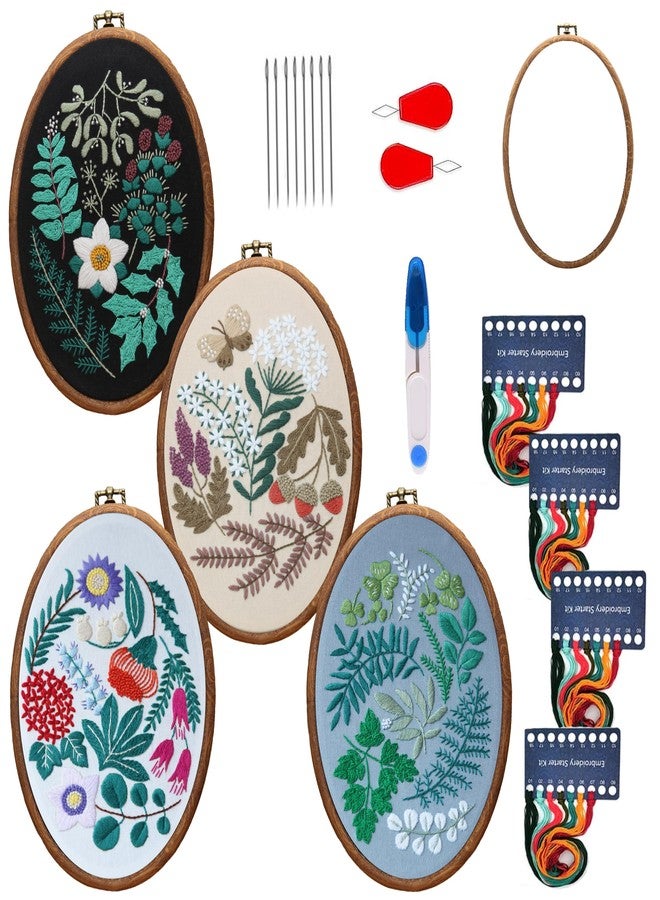 Maydear 4 Pack Embroidery Starter Kit with Pattern, Stamped Cross Stitch Kits for Beginners Adults with Embroidery Hoop and Instructions, Hand Embroidery Kit Cross Stitch Kits Stamped - Image 1