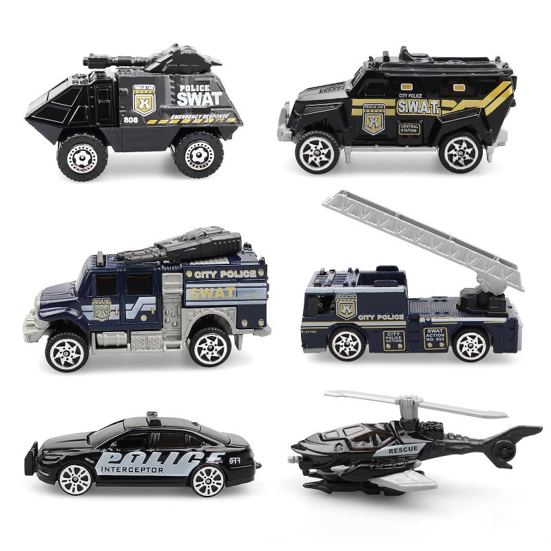 AtomDream Tech 6 Pack Diecast Police Car Toy Set Mini Alloy Police Vehicles for Boys Ages 37 Includes Armored Car Rescue Truck Bulletproof SUV Military Helicopter Birthday Gift for Kids - Image 3