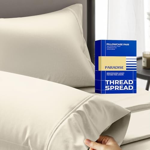 Thread Spread 100% Egyptian Cotton King Size Pillow Cases Set of 2 - Luxury 1000 Series Paradise Collection Pillow Cases King Size (Ivory), Soft Cooling Hotel Egyptian Cotton Pillowcases - Image 1