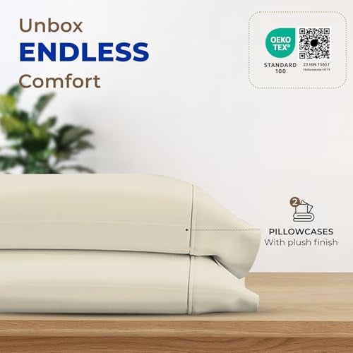 Thread Spread 100% Egyptian Cotton King Size Pillow Cases Set of 2 - Luxury 1000 Series Paradise Collection Pillow Cases King Size (Ivory), Soft Cooling Hotel Egyptian Cotton Pillowcases - Image 3