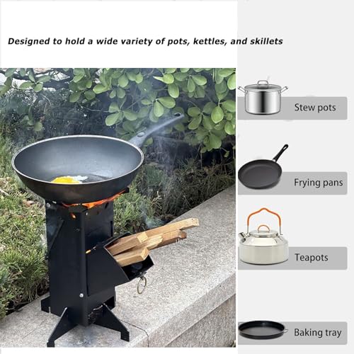 LANYANZI Rocket Stove, Wood Burning Portable Rocket Stove for Backpacking, Carbon Steel, Burn Wood, Twigs or Sticks for Outdoor Cooking, Backyard, Camp Cooking, Heating, Black - Image 5