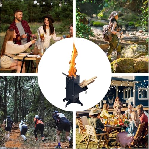 LANYANZI Rocket Stove, Wood Burning Portable Rocket Stove for Backpacking, Carbon Steel, Burn Wood, Twigs or Sticks for Outdoor Cooking, Backyard, Camp Cooking, Heating, Black - Image 2