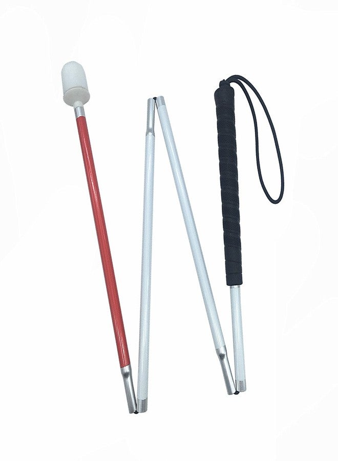 VISIONU Aluminum Mobility Folding White Cane for Vision Impaired and Blind People (Folds Down 4 Sections) (110 cm (43.3 inch), Black Handle) - Image 1