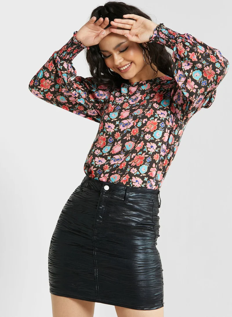 RIVER ISLAND Printed Puff Sleeve Top