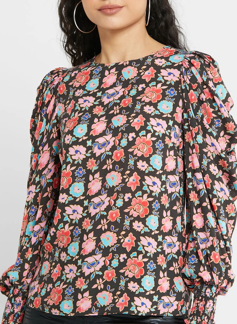 RIVER ISLAND Printed Puff Sleeve Top