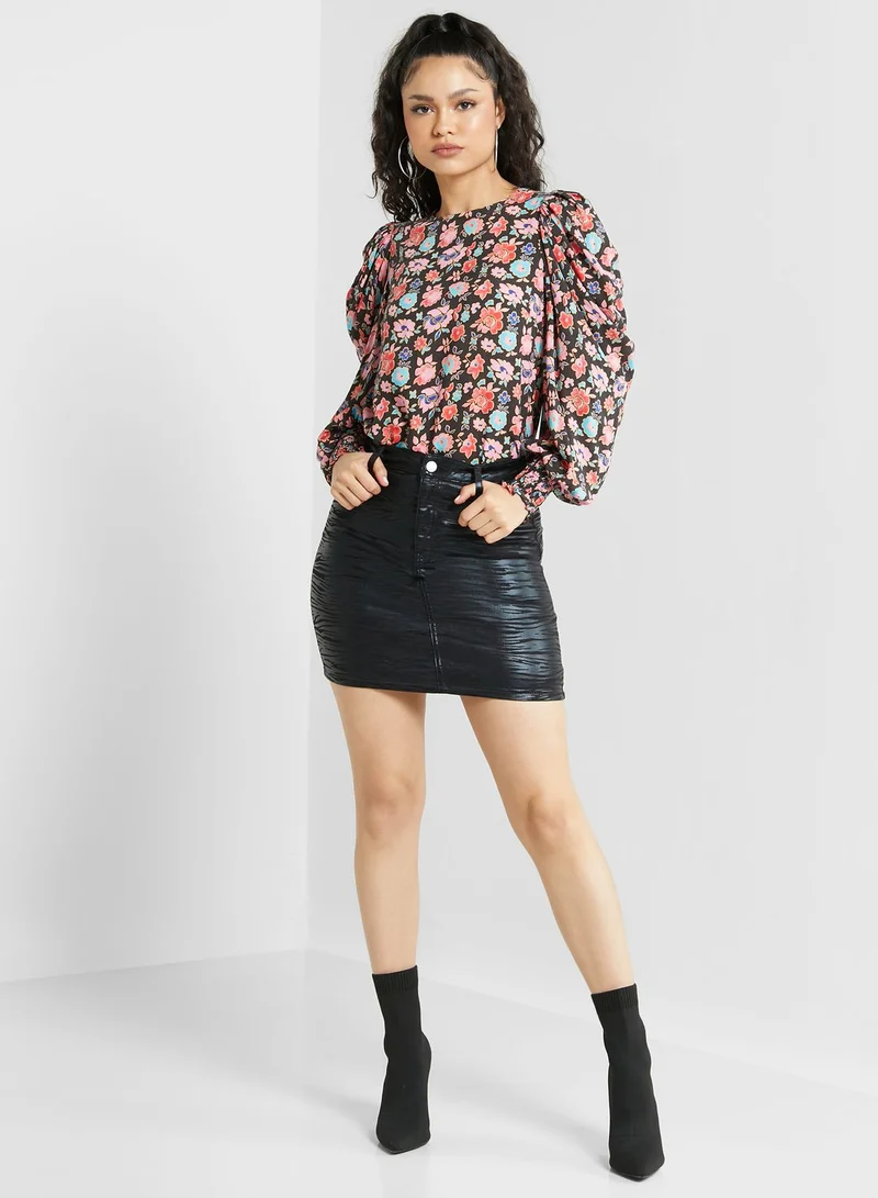 RIVER ISLAND Printed Puff Sleeve Top